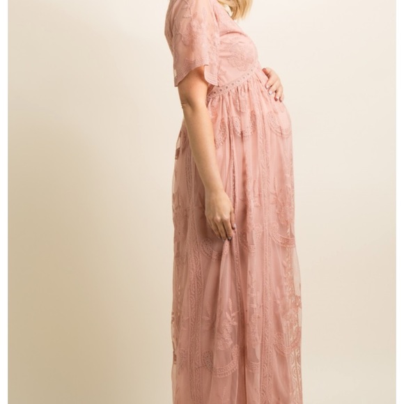 PinkBlush Lace Mesh Plus Maternity Maxi Dress 1X - Picture 8 of 13